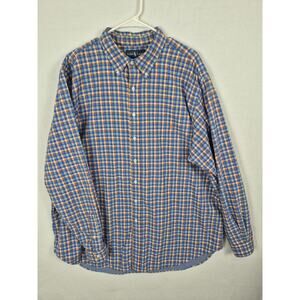 Ralph Lauren Men’s 2XLT Tall Classic Fit Button Down Plaid Shirt Blue Orange